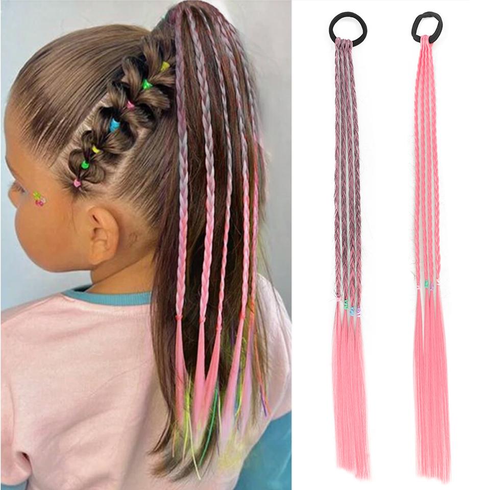 Синтетический парик WTB, цветная градиентная коса, плетеная веревка для маленьких девочек, высокотемпературная шелковая повязка на голову ручной работы, детский парик