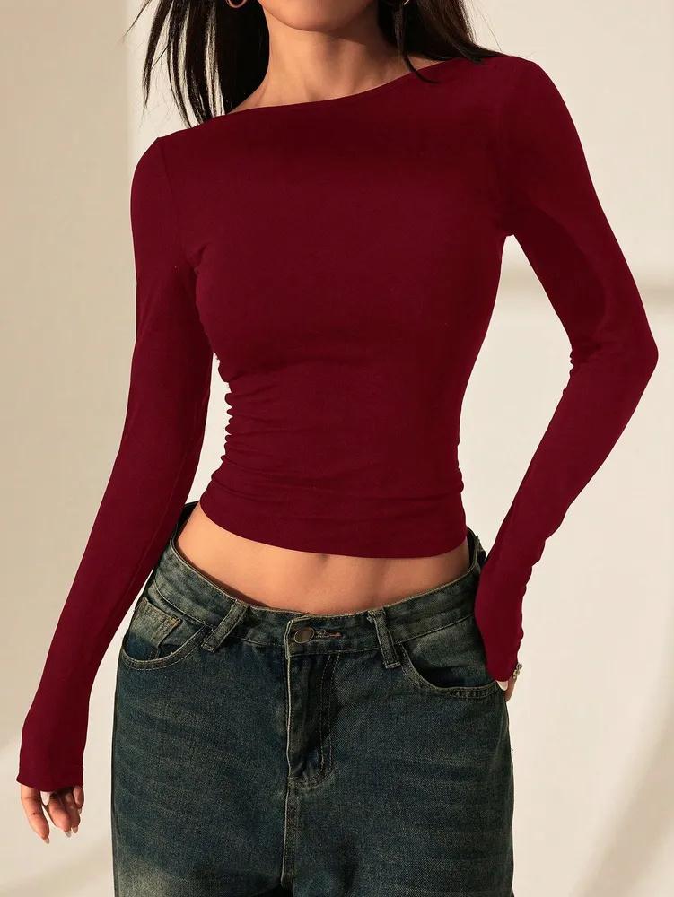 Crop Top Phumee Backless Lace Stitching Long Sleeve AE195