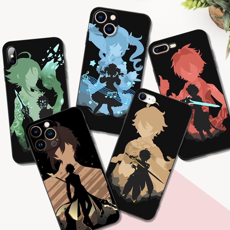 Черный чехол из ТПУ для iPhone 5 5S SE 2020 6 6S 7 8 plus x 10 XR XS 11 12 13 mini pro MAX задняя крышка Genshin Impact Anime