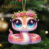 Pink Flower Snake Pendant Acrylic Christmas Tree Hanging Car Decoration Funny Snake Lover Xmas Gift for Car Rearview Mirrors Windows Bags