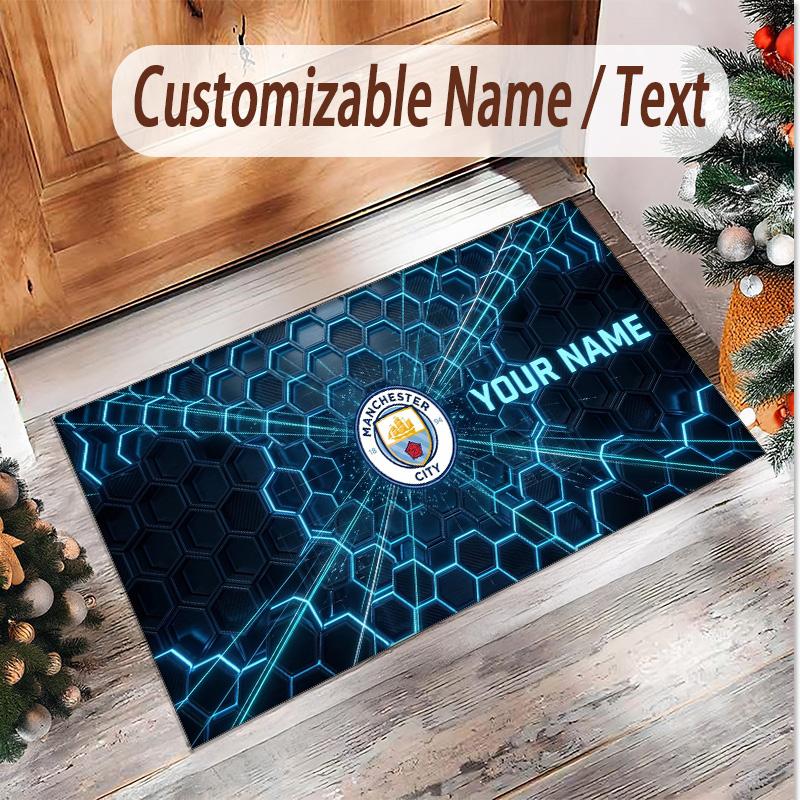 Personalized Crystal Velvet Carpet Manchester City Pattern Non Slip Floor Rug