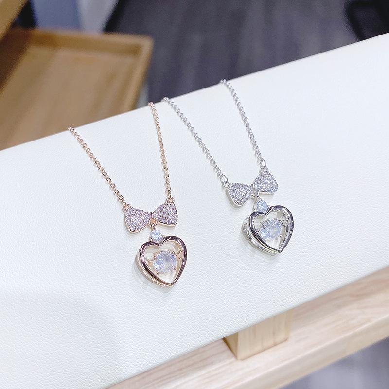 Японское и корейское ожерелье-бантик в виде персикового сердца, слегка инкрустированное бриллиантами, цепочка для ключицы, универсальные украшения, женские трендовые модели
