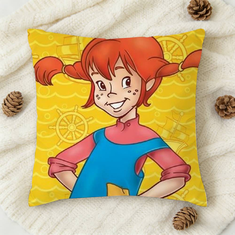Anime Pippi L-Longstocking Cute Cartoon Double-Sided Printed Square Decorative Cushion Cover For Sofa Living Room Home Decor