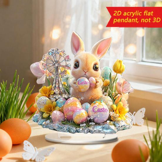 Easter Bunny Acrylic Table Sign 2D Flat Colorful Eggs Rabbit Decoration Home Living Room Valentine's Day