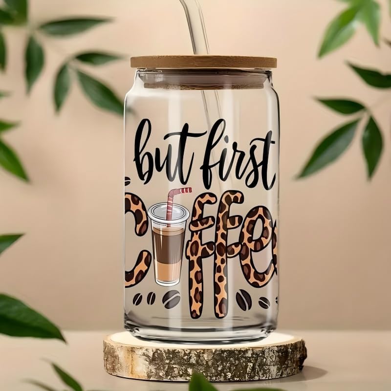 12Pcs Leopard Print Coffee UV DTF Cup Wraps, Waterproof Permanent Scratch-Resistant Transfer Stickers, Leopard Coffee Lover Decals for 16oz Glass Cups
