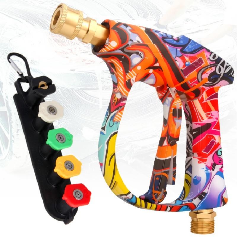 Короткий пистолет для мойки под давлением Graffiti с 5 быстросъемными распылительными насадками M22-14 мм