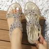 Women Large Flat Bottom Rhinestone Sandals Open Toe Outwear Beach Sandals