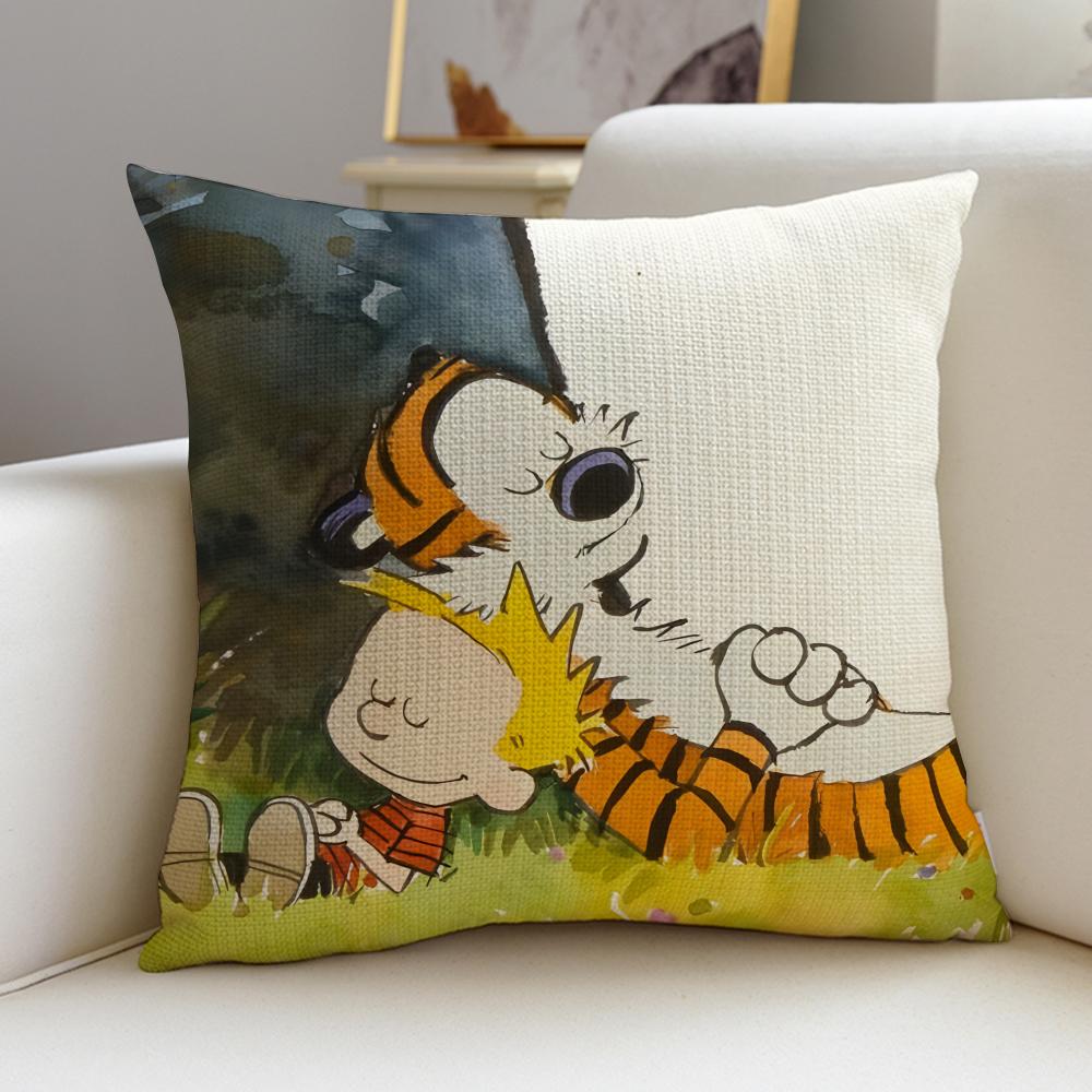 CCalvin and HobbesS Cushion Cover Breathable and skinfriendly linen pillowcase square removable and washable cushion