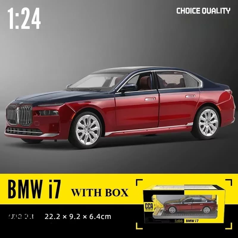 Трендовая симуляция 1:24 BMW I7 G70 Модель легкосплавного автомобиля с коробкой для демонстрации коллекции Миниатюрный автомобиль для дома Декоративные украшения Детские игрушки Мужской автомобиль Подарок