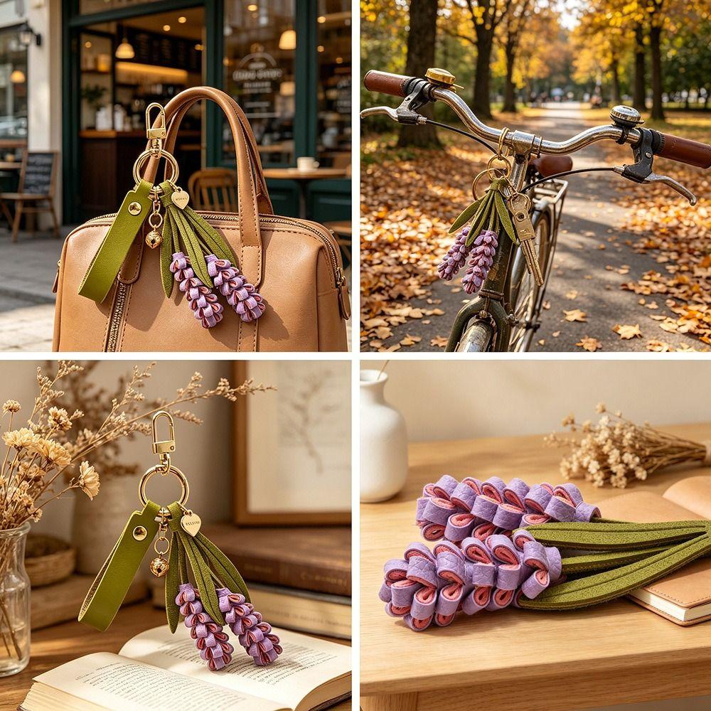 Hanger Pu Flower Keychain Lavender Bag Charm Trendy Pu Leather Flower Pendant Women
