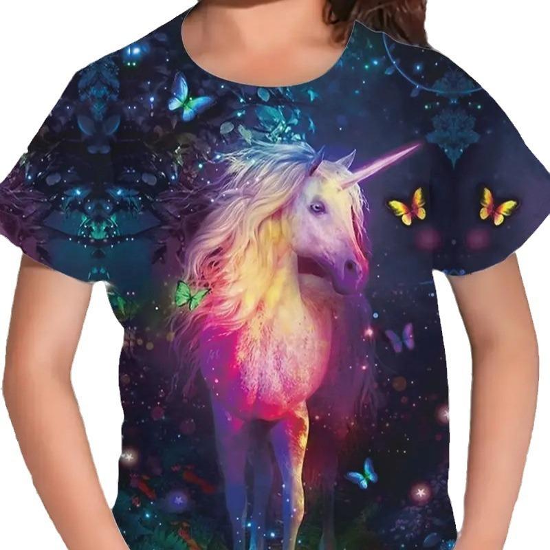 Новая мультяшная футболка детская футболка с коротким рукавом свободная повседневная с рисунком лошади топы для девочек