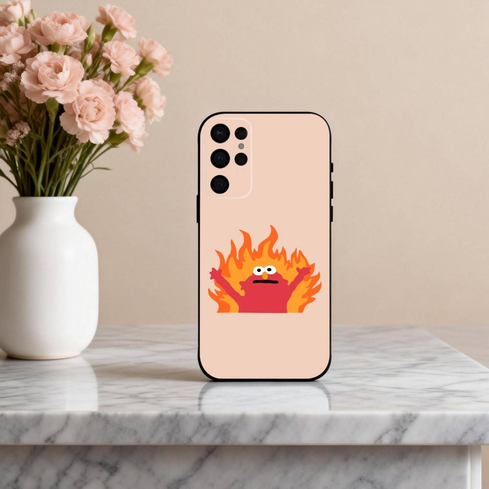 C-Мультяшный R-Красный милый A-Элмо-O Чехол для телефона для Samsung S25,24,23,22,30,21,10,9,Ultra,Plus,Lite,FE,4,5 G Мягкий черный чехол