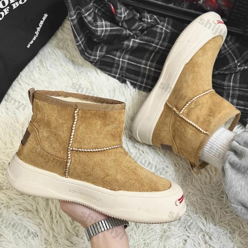 Men Leather High Top Snow Boots Fashion British Style Ankle Boots Men Autumn Winter Cotton Boot Anti Slip Outdoor Casual Shoes