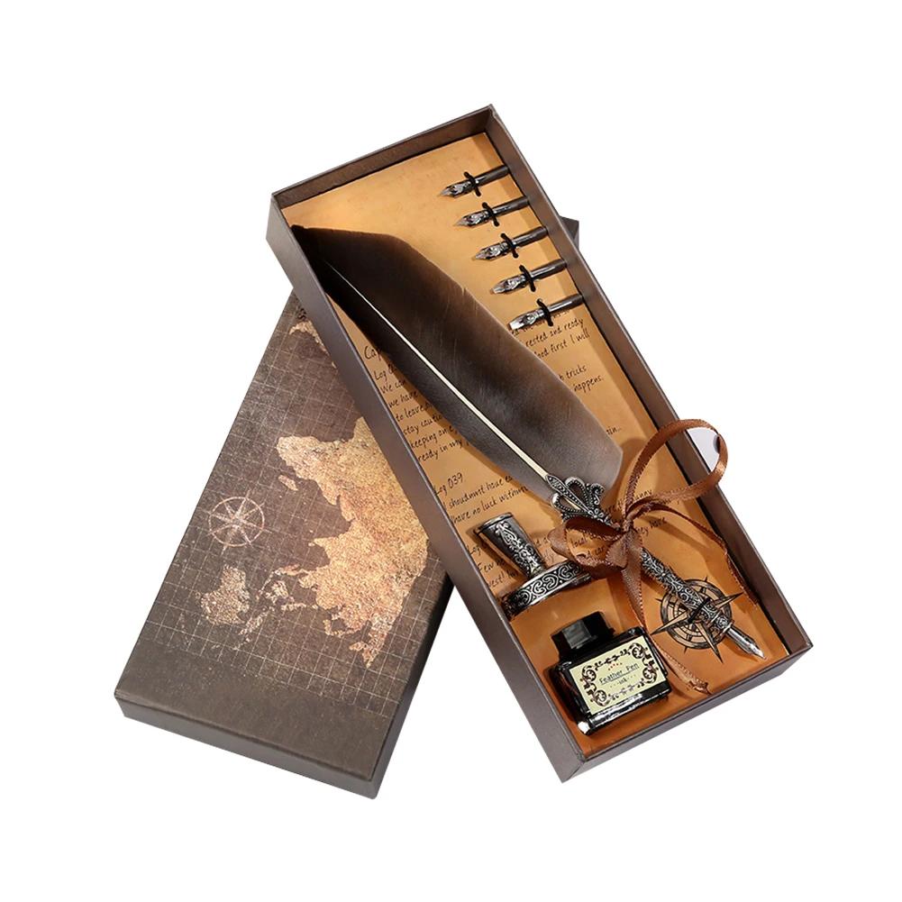 Ретро Перьевая Ручка Набор Пишущих Чернил Канцелярские Товары Изысканное Перьевое Дип-Перо Набор Штампов Художественные Принадлежности Поделки Подарки для Студента DIY