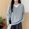 Autumn and Winter New Retro Sweater Women's Loose and Simple Wind Twist Pullover V-neck Long-sleeved Small Bottoming Knitted Sweater