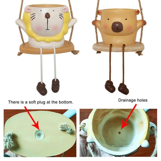 Кашпо-качели в виде животного, настенное, горшок для цветов, мультяшная капибара, лев, кашпо для суккулентов, маленький кактус, декор для дома и улицы