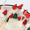 50pcs-Christmas Tree Fruit Sign Portable Picks Design Drink Disposable Appetizer Xmas Stick Bamboo Food Sticks