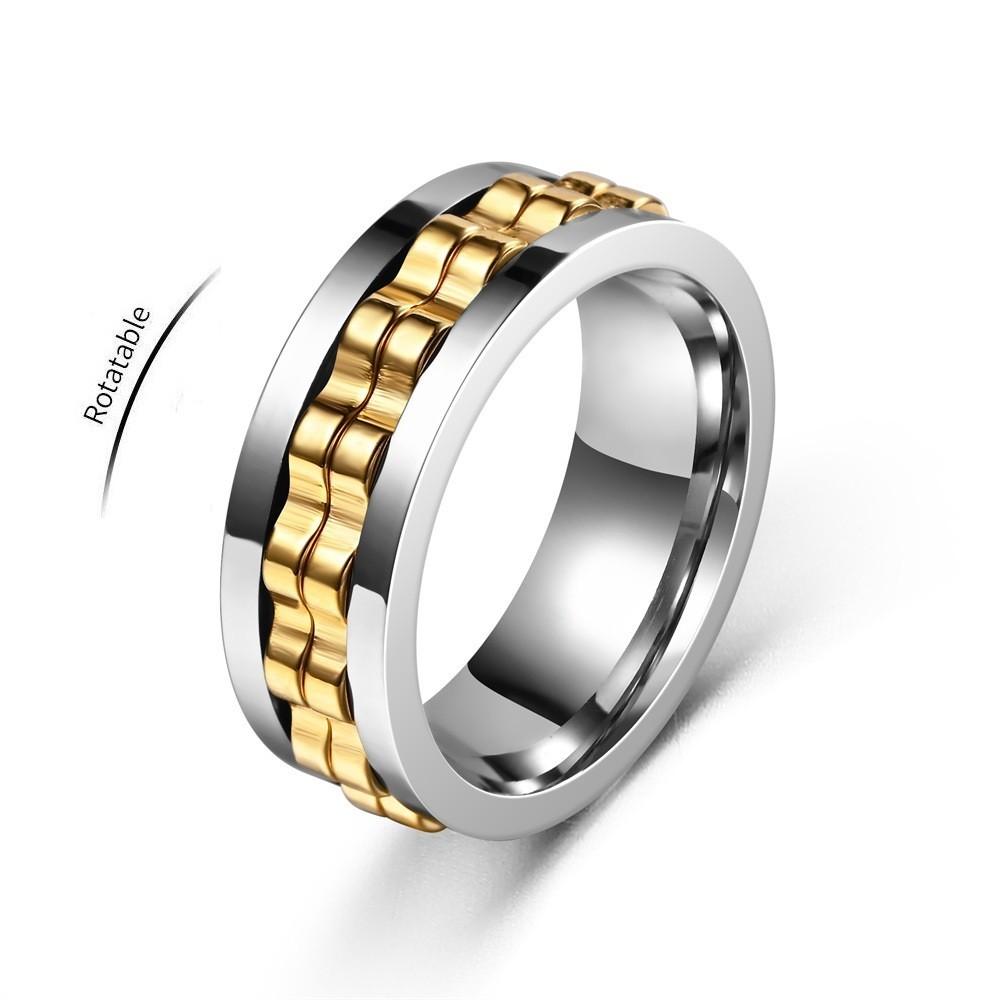 Anti Stress Stainless Steel Ring For Men Gear Chain Rotating Anxiety Relief Spinning Fidget Rings Punk Jewelry Bague Homme KTJ