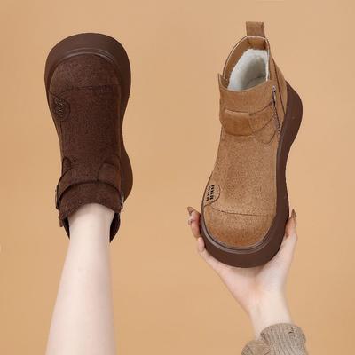 Новые женские ботильоны на толстой подошве, универсальная обувь из флиса и хлопка с увеличением роста и зимние ботинки