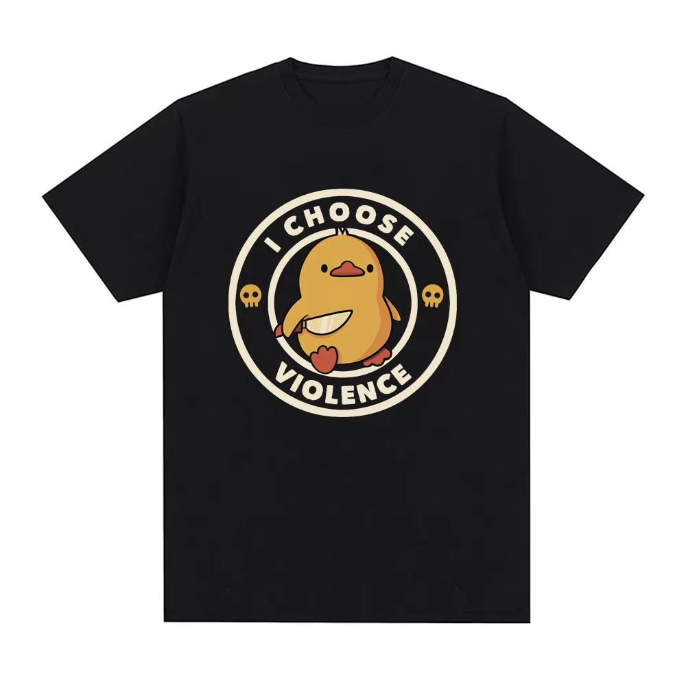 I Choose Violence T Shirt Funny Duck Humor Slogan Print Short Sleeve Tshirts Men Women Cotton Loose Oversized Tshirt Cotton