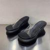 Super Thick Bottom Transparent Slope Heel Cool Slippers Women Wear Versatile Soft Bottom Breathable Slippers Summer One-word Drag
