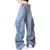 [Tunatch] Cargo Pants High Waist Work Pants Thin Long Wide Hip Hop Spring Summer Autumn Ladies Wide Easy Pants Waist Rubber With Adjustment String