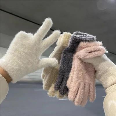 Женские зимние теплые перчатки для езды на работу, милые бархатные перчатки без пальцев, однотонные перчатки от холода