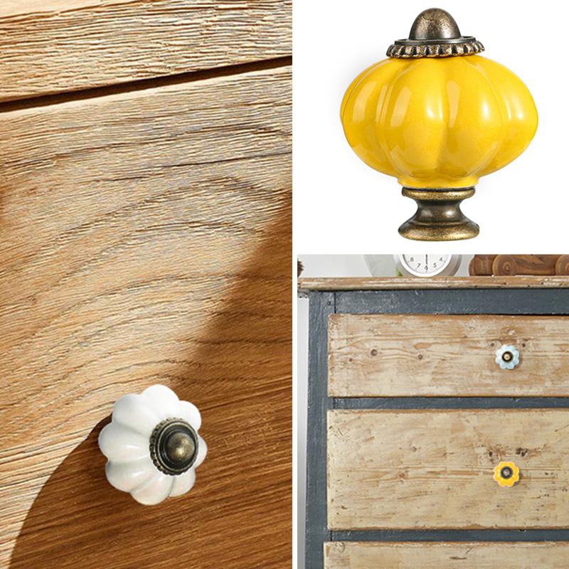 1 шт. Одно отверстие Пасторальная мебельная фурнитура Кабинет Керамические ручки Европейские дверные ручки Гардероб Цинковый сплав Ручка ящика Тыква