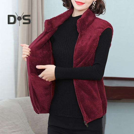 Женский осенне-зимний однотонный плюшевый жилет с воротником-стойкой, карманы без рукавов, карманы на молнии, утолщенный двухсторонний флисовый жилет, пальто