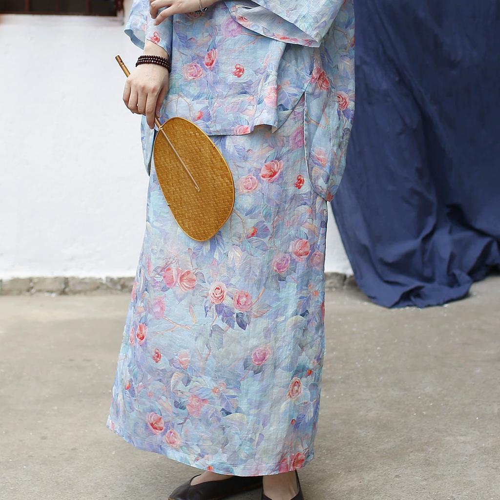 Johnature Винтажный принт Цветочные юбки Эластичная талия Летние Юбки в китайском стиле Высокое качество Женские юбки