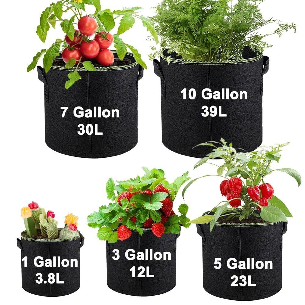 1/3/5/7/10 Gallon Felt Grow Bag with Handles Planting Container Durable Flower Plant Pot  Outdoor