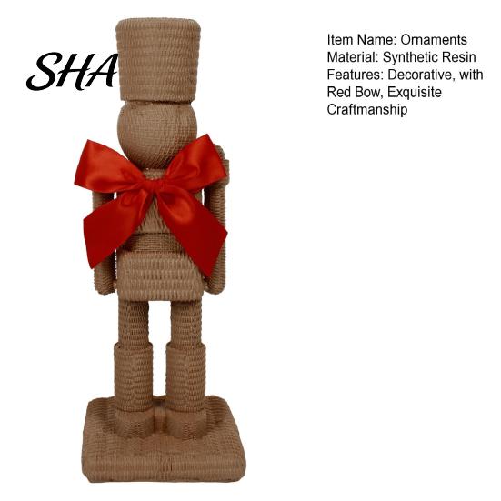 Indoor Holiday Decorations Resin Christmas Nutcracker Ornament with Red Bow Decor, Decorative Creative Living Room Ornaments Figurine for Home Bedroom