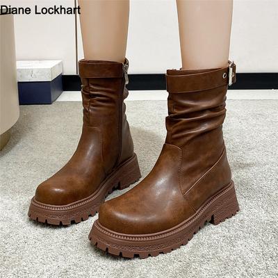 Модные женские ботинки челси на платформе из искусственной кожи, новые осенне-зимние модные ботильоны в ретро-стиле с плиссировкой, ботинки Мартон для женщин, zapatos mujer