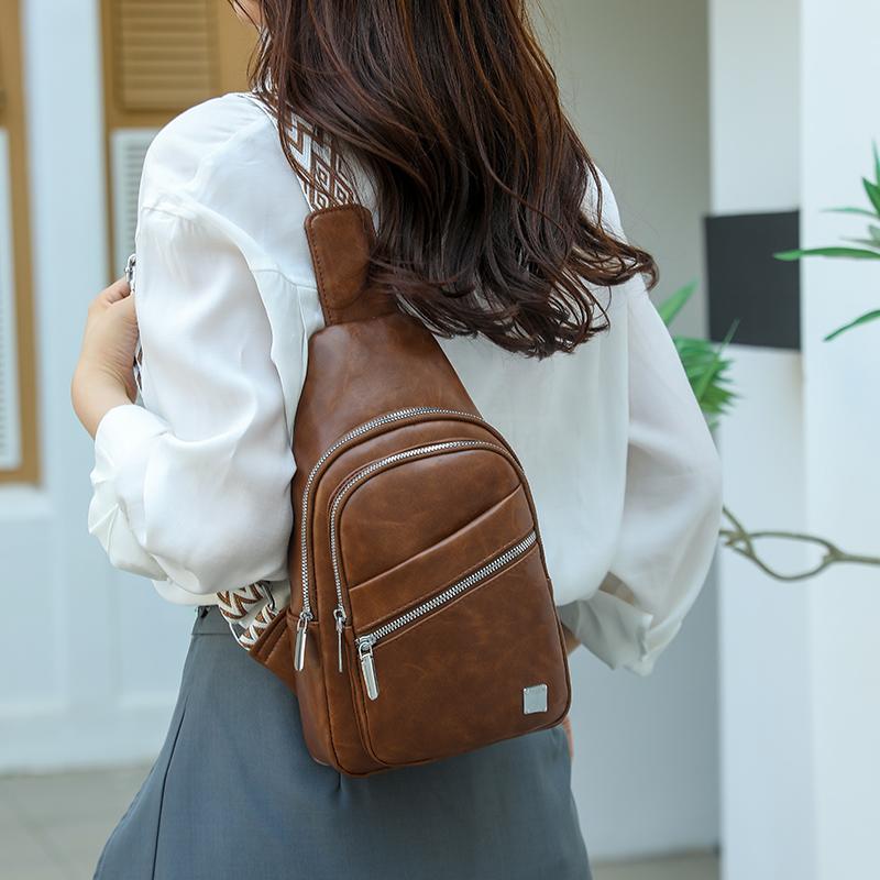 Винтажная женская нагрудная сумка большой вместимости из ПУ, сумка-кроссбоди