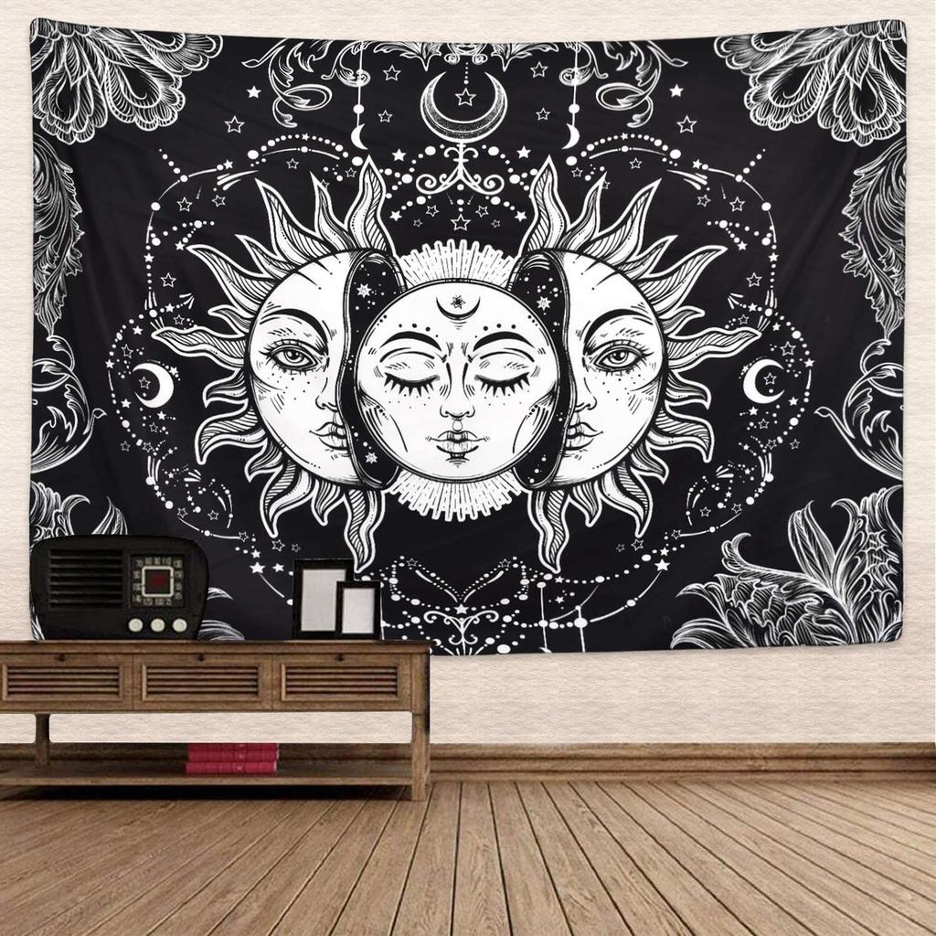RSINC Tapestry Wall Hanging Sun Moon Tarot Cotton Handmade Printed A,84x54 Inch B0CV1531MH