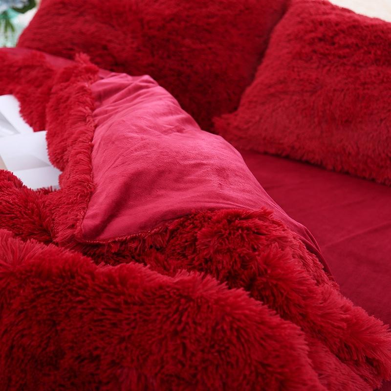 3 Pieces / Set of Luxury Plush Artificial Blanket Bedding Set Winter Warm Pillowcase Quilt Cover