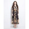 Summer Autumn Women Vintage Print Designer Runway Dress V-neck Single Breasted Long Maxi Holiday Party Dresses with Belt