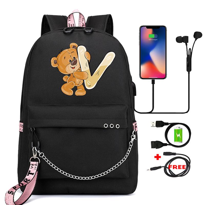 Рюкзак Little Bear с 26 английскими буквами, детская сумка для книг, школьная сумка для косплея для мальчиков и девочек, большой вместительный дорожный рюкзак для детей