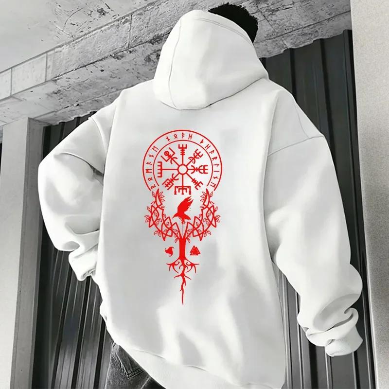 Новая модная мужская толстовка с капюшоном 2025 года с принтом в стиле древних викингов. Осенне-зимняя повседневная спортивная толстовка с капюшоном для мужчин. Модное мужское пальто.