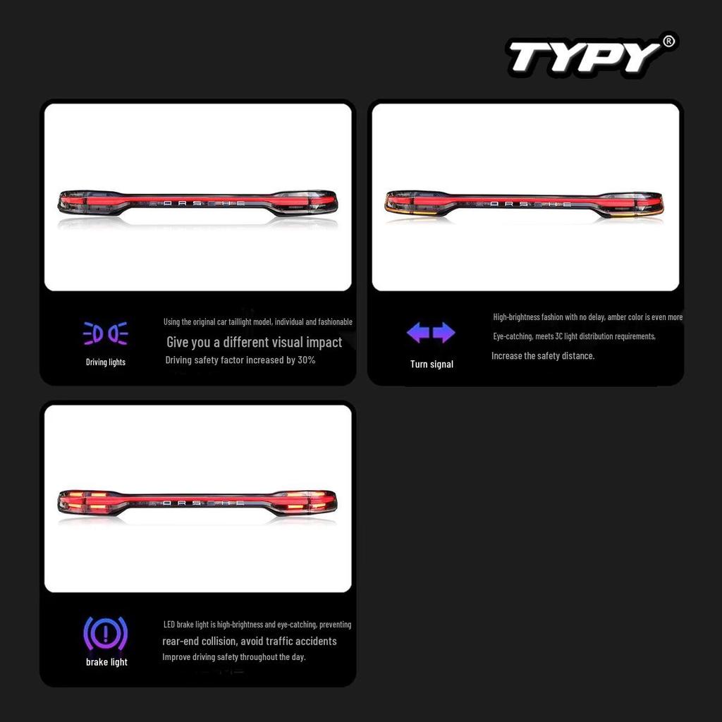 LED Through-Type Taillight Assembly with Flowing Turn Signal for 2014-2017 Porsche Macan.