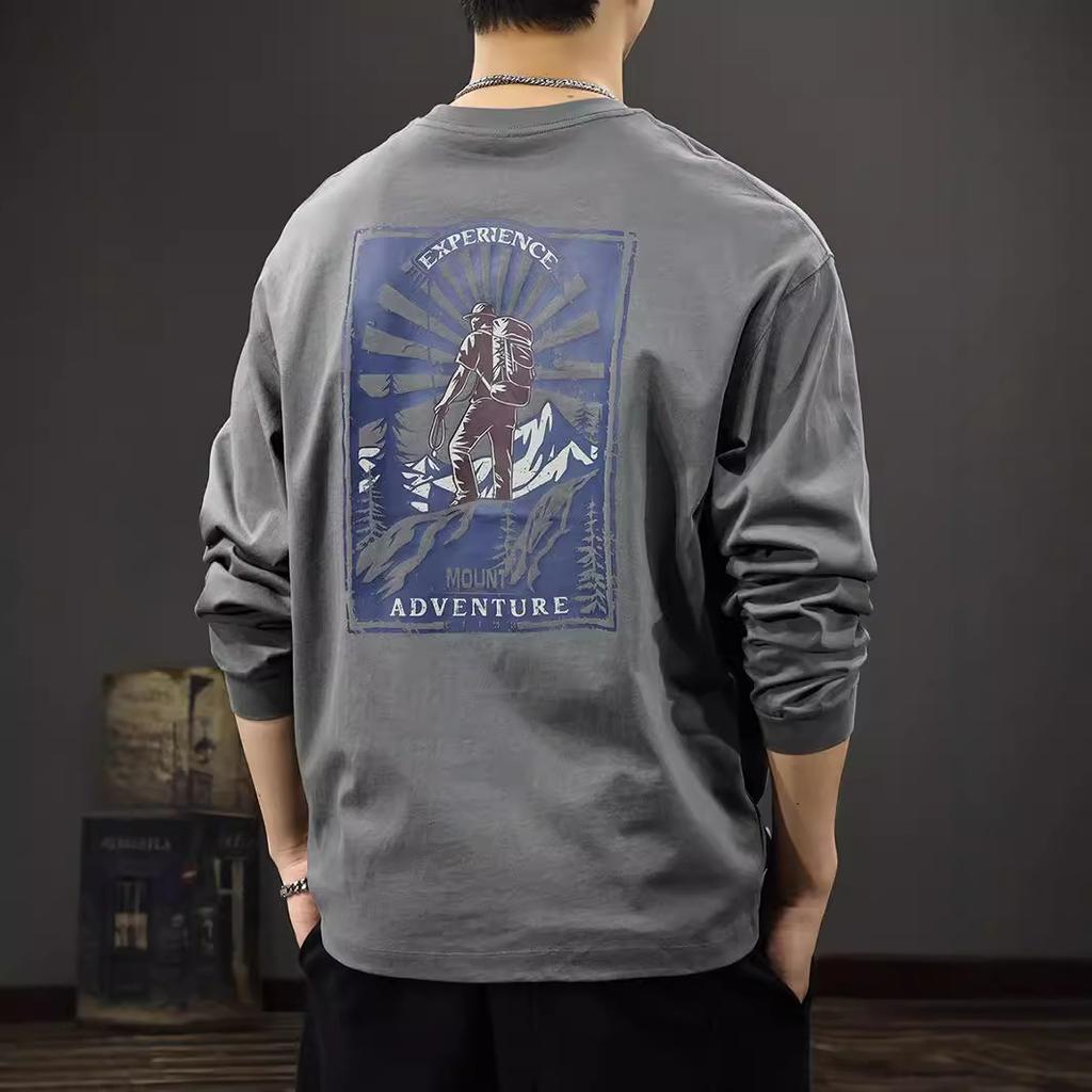 Весенне-осенняя американская трендовая брендовая мужская футболка с длинным рукавом, плотная хлопковая футболка, осенний свободный повседневный свитер