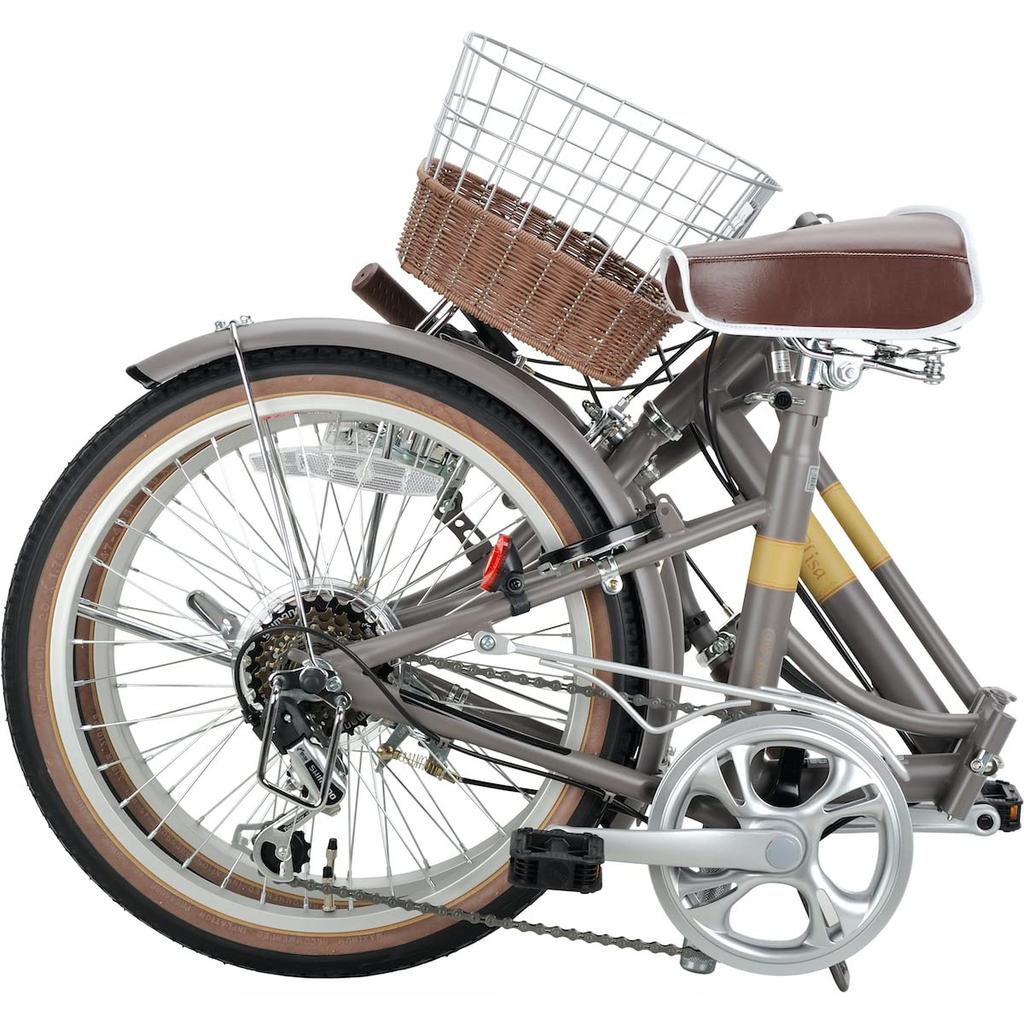 Складной велосипед Captain Stag Elisa и заднее стандартное оборудование FDB206 Мокко серый 20-дюймовый [корзина в стиле ротанга/светодиодный фонарь/Shimano 6 скоростей/звонок