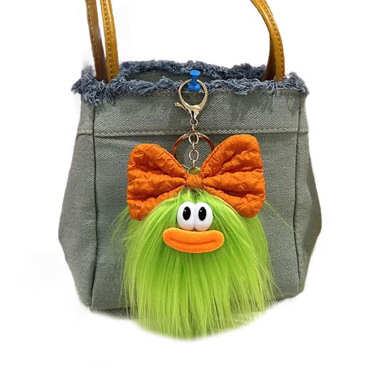 Yousheng Keychain Cartoon Plush Doll Wearing Big Bowknot Decor Big Mouth Design Charm Key Chain Keys Backpacks Cars Accessories