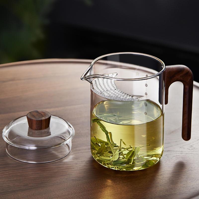 Термостойкий стеклянный чайник для зеленого чая с ароматизированным фильтром в форме полумесяца, деревянный чайник для заваривания чая Hanle, стеклянная посуда