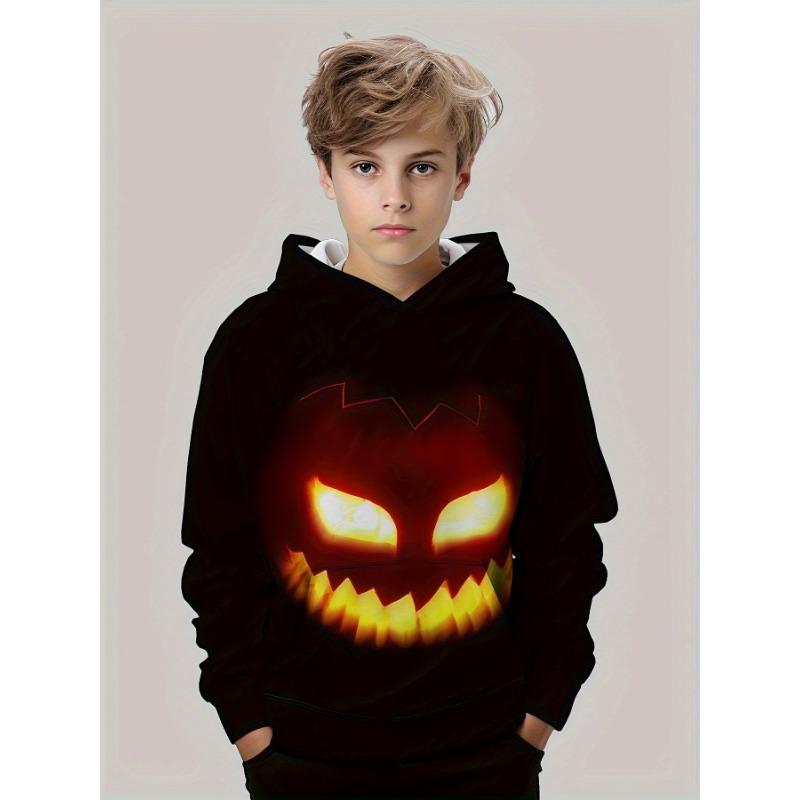 Boys' Halloween Pumpkin 3D Print Hoodie Outdoor Sportswear with Pockets Long Sleeve Spring Autumn Outdoor Pullover Childs Tops