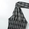 Kaslead New Arrival Women's Clothing Fashion Style Fashion Simple Plaid Halter Top Half-Length Skirt Outfit