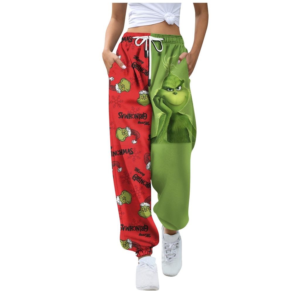 Women's Fashion Sport Christmas Printed Drawstring Pocket Casual Sweatpants Pants