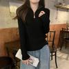 Черный свитер осень и зима полуводолазка на молнии вязаный свитер женский ощущение текстуры внутри с базовым топом с длинным рукавом
