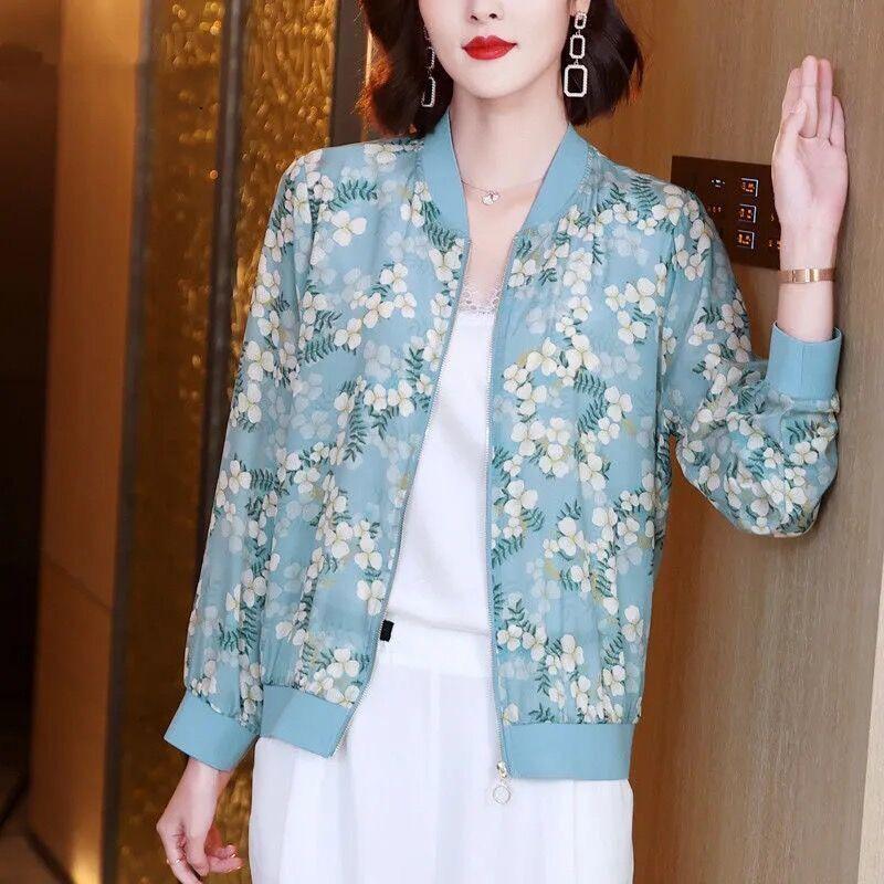 Шифоновая солнцезащитная одежда для женщин летом корейский универсальный цветочный кардиган, большой размер тонкая куртка с длинными рукавами для женщин