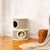 Cat House with Scratching Post and Two Nests. Sisal and Seaweed Rope. Plush Edge. Khaki
